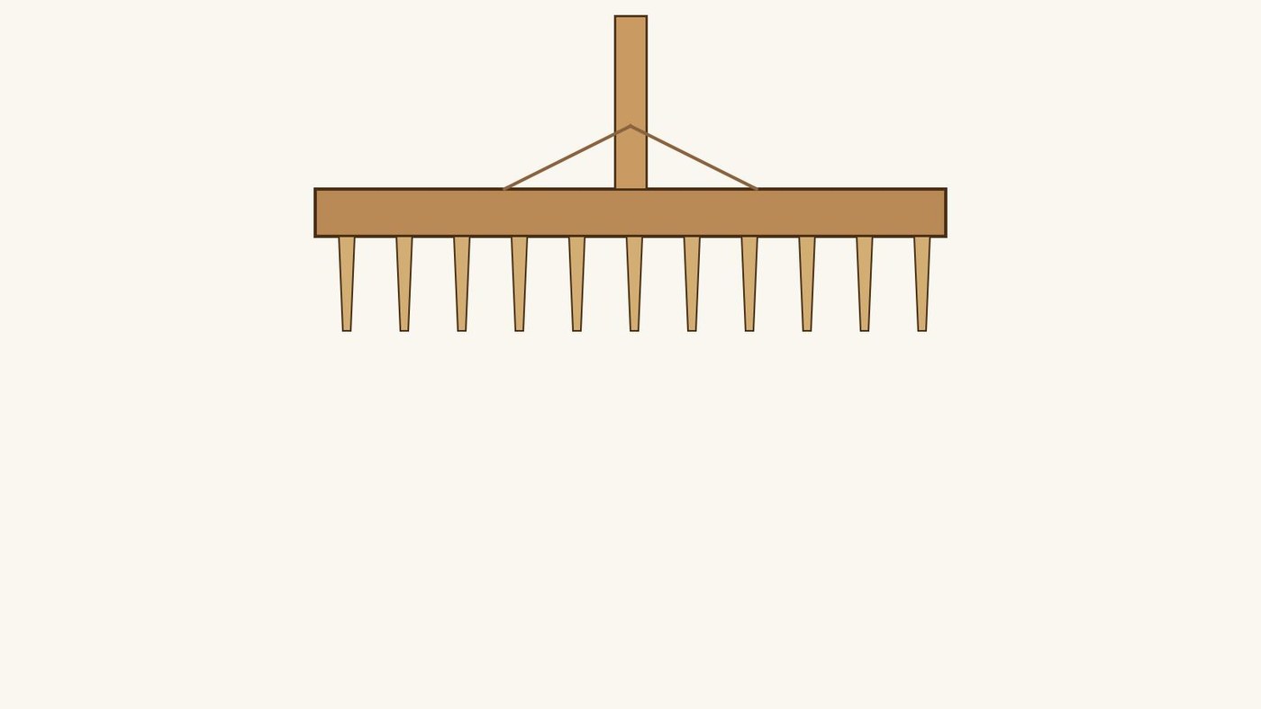 Wooden Rake: a Toothed Hardwood Head on a Long Haft